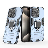iPhone 16 Pro Hoesje - MobyDefend Dubbelgelaagde Pantsercase Met Standaard - Blauw