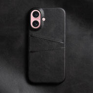 iPhone 16 Hoesje - MobyDefend Lederen Backcover Met Vakjes Voor Pasjes - Zwart