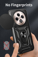 Oppo Reno12 F Hoesje - MobyDefend Pantsercase Met Draaibare Ring - Zwart