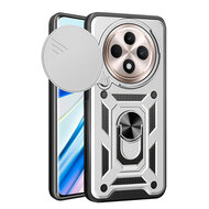 Oppo Reno12 F Hoesje - MobyDefend Pantsercase Met Draaibare Ring - Zilvergrijs