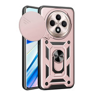 Oppo Reno12 F Hoesje - MobyDefend Pantsercase Met Draaibare Ring - Ros&eacute;