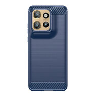 Motorola Edge 50 Neo Hoesje - MobyDefend TPU Backcover - Geborstelde Metaal &amp; Carbon-Look - Blauw