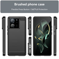 Xiaomi 13T / 13T Pro Hoesje - MobyDefend TPU Backcover - Geborstelde Metaal &amp; Carbon-Look - Blauw