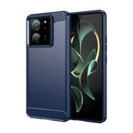 Xiaomi 13T / 13T Pro Hoesje - MobyDefend TPU Backcover - Geborstelde Metaal &amp; Carbon-Look - Blauw