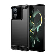 Xiaomi 13T / 13T Pro Hoesje - MobyDefend TPU Backcover - Geborstelde Metaal &amp; Carbon-Look - Zwart