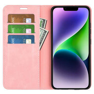 iPhone 15 Hoesje - Luxe Wallet Bookcase (Magnetische Sluiting) - Roze