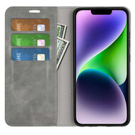 iPhone 15 Hoesje - Luxe Wallet Bookcase (Magnetische Sluiting) - Grijs