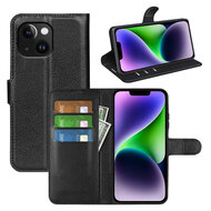 iPhone 15 Hoesje - MobyDefend Kunstleren Wallet Book Case (Sluiting Voorkant) - Zwart