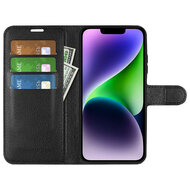 iPhone 15 Hoesje - MobyDefend Kunstleren Wallet Book Case (Sluiting Voorkant) - Zwart