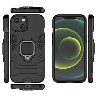 iPhone 15 Hoesje - MobyDefend Dubbelgelaagde Pantsercase Met Standaard - Blauw