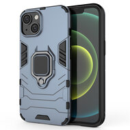 iPhone 15 Hoesje - MobyDefend Dubbelgelaagde Pantsercase Met Standaard - Blauw
