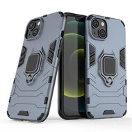 iPhone 15 Hoesje - MobyDefend Dubbelgelaagde Pantsercase Met Standaard - Blauw