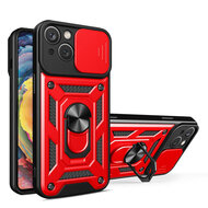 iPhone 15 Hoesje - MobyDefend Pantsercase Met Draaibare Ring - Rood