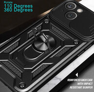 iPhone 15 Hoesje - MobyDefend Pantsercase Met Draaibare Ring - Zwart