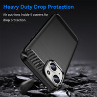 iPhone 15 Hoesje - MobyDefend TPU Backcover - Geborstelde Metaal &amp; Carbon-Look - Rood