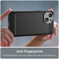 iPhone 15 Hoesje - MobyDefend TPU Backcover - Geborstelde Metaal &amp; Carbon-Look - Rood