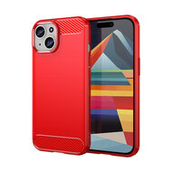 iPhone 15 Hoesje - MobyDefend TPU Backcover - Geborstelde Metaal &amp; Carbon-Look - Rood