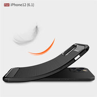 iPhone 12 / 12 Pro Hoesje - MobyDefend TPU Backcover - Geborstelde Metaal &amp; Carbon-Look - Zwart