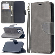 iPhone 12 / iPhone 12 Pro Hoesje - MobyDefend Wallet Book Case Met Koord - Grijs