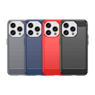 iPhone 15 Pro Hoesje - MobyDefend TPU Backcover - Geborstelde Metaal &amp; Carbon-Look - Zwart