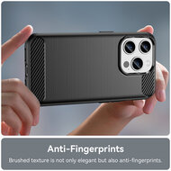iPhone 15 Pro Hoesje - MobyDefend TPU Backcover - Geborstelde Metaal &amp; Carbon-Look - Blauw