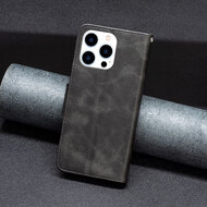 iPhone 15 Pro Hoesje - MobyDefend Wallet Book Case Met Koord - Zwart