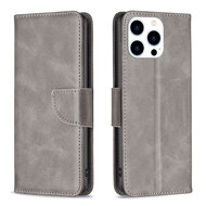 iPhone 15 Pro Hoesje - MobyDefend Wallet Book Case Met Koord - Grijs