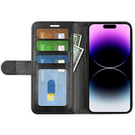 iPhone 15 Pro Hoesje - MobyDefend Wallet Book Case (Sluiting Achterkant) - Zwart