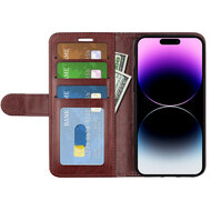iPhone 15 Pro Hoesje - MobyDefend Wallet Book Case (Sluiting Achterkant) - Bruin
