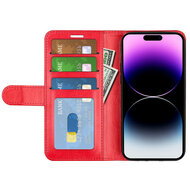 iPhone 15 Pro Hoesje - MobyDefend Wallet Book Case (Sluiting Achterkant) - Rood