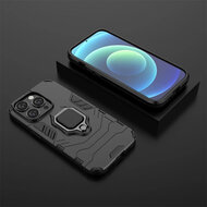 iPhone 15 Pro Hoesje - MobyDefend Dubbelgelaagde Pantsercase Met Standaard - Zwart