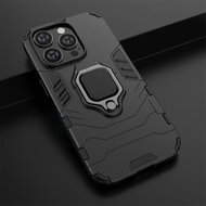 iPhone 15 Pro Hoesje - MobyDefend Dubbelgelaagde Pantsercase Met Standaard - Zwart