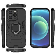 iPhone 15 Pro Hoesje - MobyDefend Dubbelgelaagde Pantsercase Met Standaard - Zwart