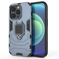 iPhone 15 Pro Hoesje - MobyDefend Dubbelgelaagde Pantsercase Met Standaard - Blauw