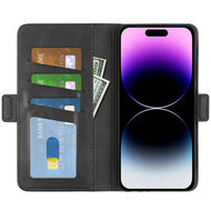 iPhone 15 Pro Hoesje - MobyDefend Luxe Wallet Book Case (Sluiting Zijkant) - Zwart