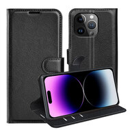 iPhone 15 Pro Hoesje - MobyDefend Kunstleren Wallet Book Case (Sluiting Voorkant) - Zwart