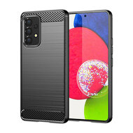 Samsung Galaxy A53 Hoesje - MobyDefend TPU Backcover - Geborstelde Metaal &amp; Carbon-Look - Zwart