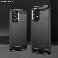Samsung Galaxy A53 Hoesje - MobyDefend TPU Backcover - Geborstelde Metaal &amp; Carbon-Look - Zwart