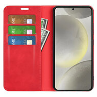 Samsung Galaxy S24 FE Hoesje - MobyDefend Luxe Wallet Bookcase (Magnetische Sluiting) - Rood