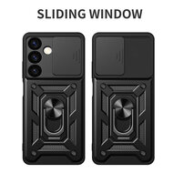 Samsung Galaxy S24 Hoesje - MobyDefend Pantsercase Met Draaibare Ring - Zwart