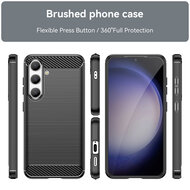 Samsung Galaxy S24 Hoesje - MobyDefend TPU Backcover - Geborstelde Metaal &amp; Carbon-Look - Zwart