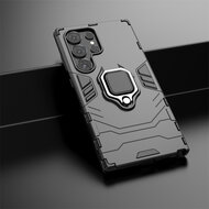 Samsung Galaxy S24 Ultra Hoesje - MobyDefend Dubbelgelaagde Pantsercase Met Standaard - Zwart