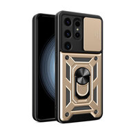 Samsung Galaxy S24 Ultra Hoesje - MobyDefend Pantsercase Met Draaibare Ring - Goud