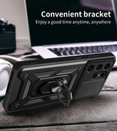 Samsung Galaxy S24 Ultra Hoesje - MobyDefend Pantsercase Met Draaibare Ring - Zwart