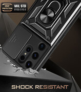 Samsung Galaxy S24 Ultra Hoesje - MobyDefend Pantsercase Met Draaibare Ring - Zwart