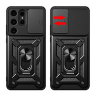 Samsung Galaxy S24 Ultra Hoesje - MobyDefend Pantsercase Met Draaibare Ring - Zwart