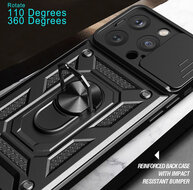 iPhone 15 Pro Max Hoesje - MobyDefend Pantsercase Met Draaibare Ring - Blauw