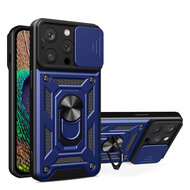 iPhone 15 Pro Max Hoesje - MobyDefend Pantsercase Met Draaibare Ring - Blauw