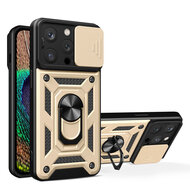 iPhone 15 Pro Max Hoesje - MobyDefend Pantsercase Met Draaibare Ring - Goud