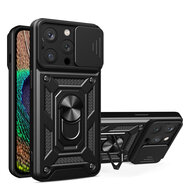 iPhone 15 Pro Max Hoesje - MobyDefend Pantsercase Met Draaibare Ring - Zwart